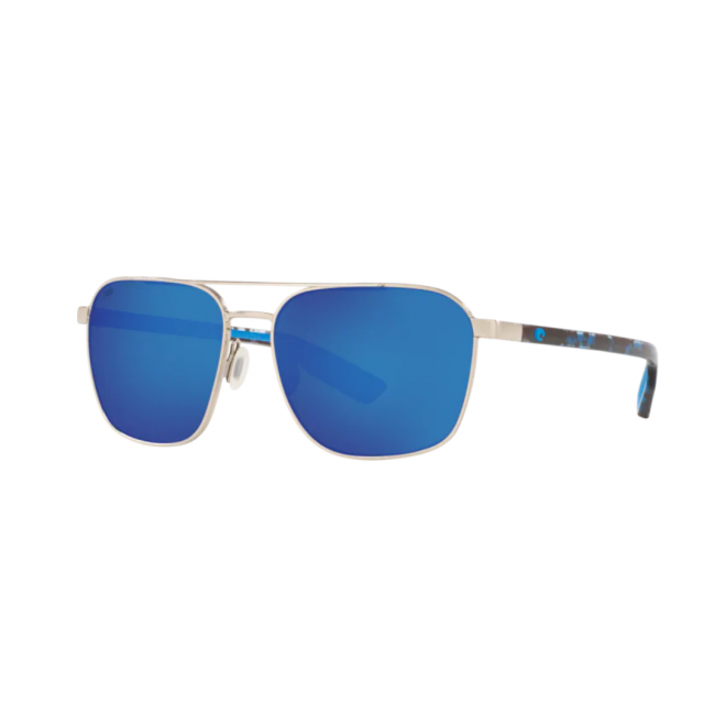 Costa Wader Men's Sunglasses Brushed Silver/Blue Mirror