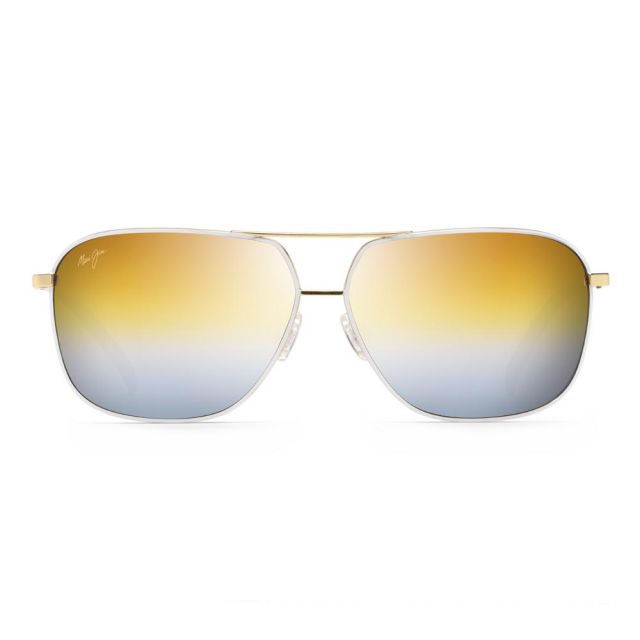 Maui Jim Kami Sunglasses White Frame Polarized Gold Silver Lens