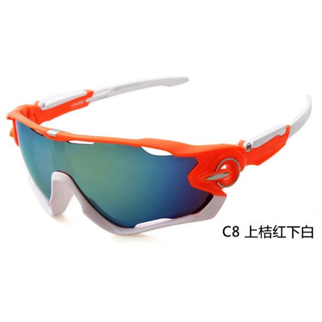 Oakley Jawbreaker Sunglasses orange white frame blue lens