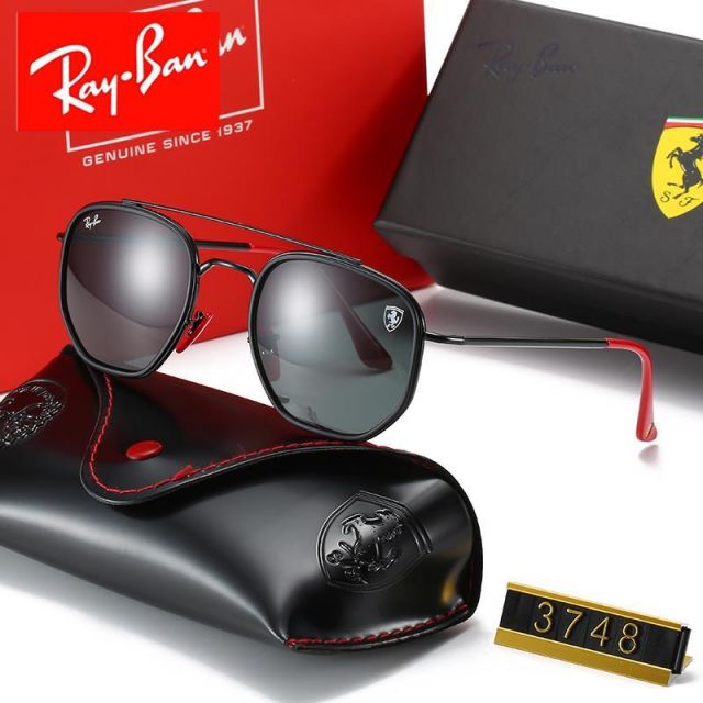 Ray Ban RB3748 Sunglasses Black/Black with Red