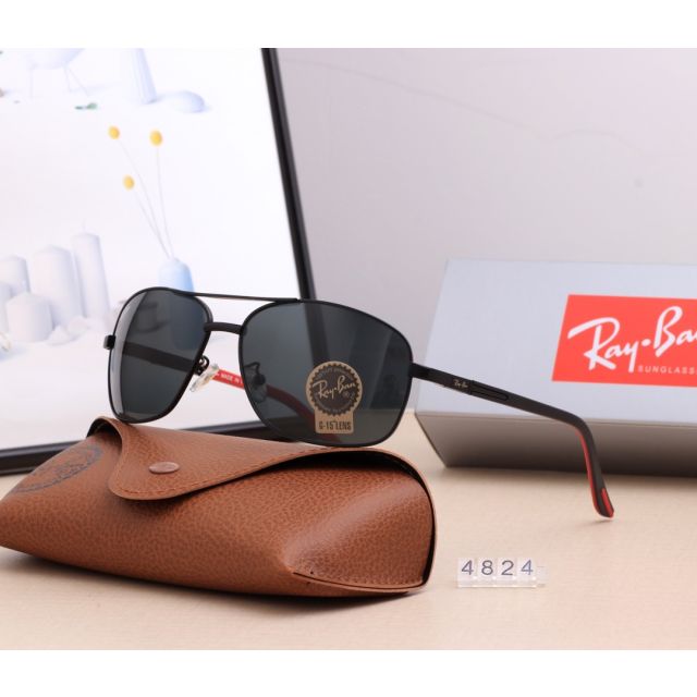 Ray Ban RB4824 Aviator Sunglasses Black/Black with Red